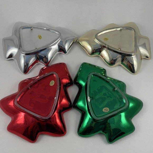 Holiday Tree Plates by Trimmings Etc. 4 Ceramic Metallic Small Serving Plates - Picture 3 of 11